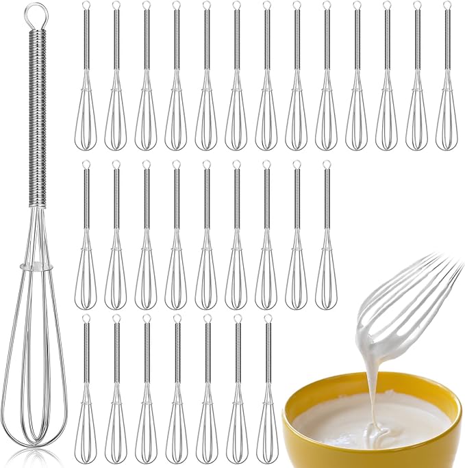 Baderke 30 Pcs Mini Whisk Bulk Small Whisks for Cooking 304 Stainless Steel Tiny Whisk for Baking, Whipping, Beating Eggs, Mixing Sauces, Blending Ingredients (8 Inch)