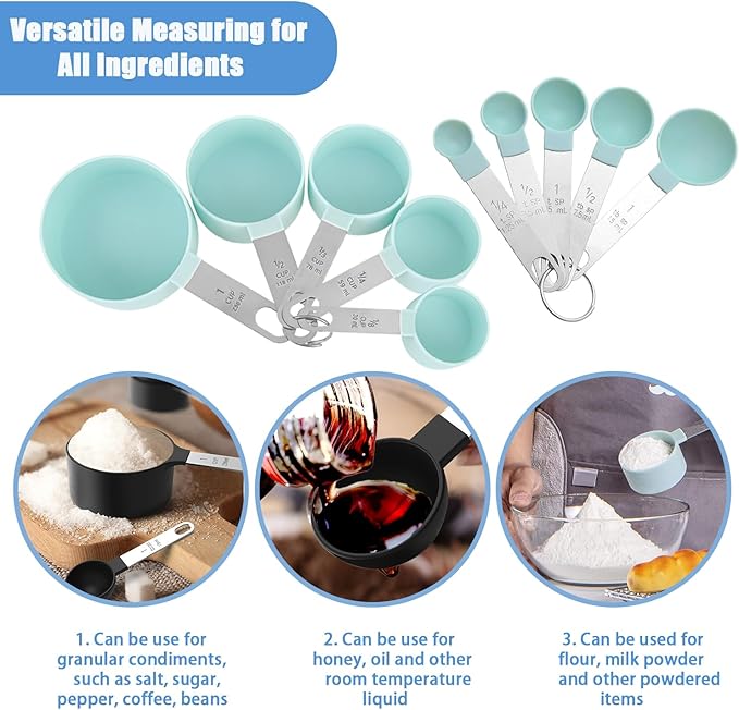 Measuring Cups and Spoons Set, 10-Piece Stackable Kitchen Tools with Stainless Steel Handles, Nesting Measurement Gadgets for Cooking & Baking (blue)