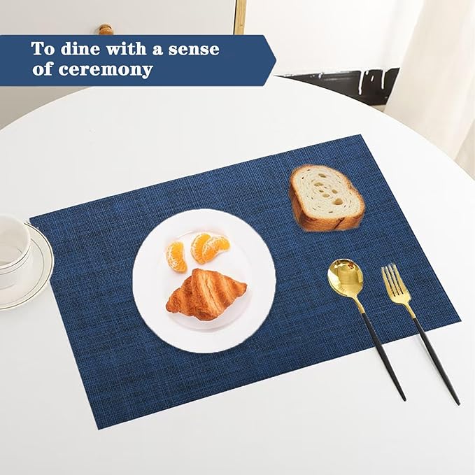 Navy Blue Placemats Set of 2 - Heat Resistant Non-Slip Place mats for Dining Table, Washable Durable PVC Vinyl Woven Table Mats (Navy Blue, 2)