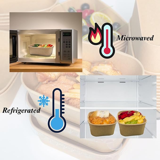 34 OZ Disposable Bowls, 50 Sets Square Kraft Paper Salad Bowls with Lids, Oil-Proof Soup Bowls Microwave Freeze, Perfect for Disposable Meal Prep Food Container Takeout
