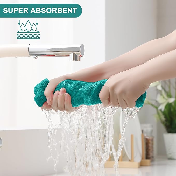 Homaxy 100% Cotton Kitchen Towels and Dishcloths Set, 12 x 12 Inches and 13 x 28 Inches, Set of 10 Bulk Kitchen Towels Set, Ultra Soft Absorbent Dish Cloths for Washing Dishes, Teal