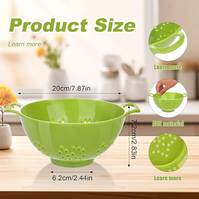 4 Pack Small Colander for Kitchen Mini Plastic Strainer Dish Safe for Veggies Berry Fruits Food 7.87 x 7.87 x2.83 Inch Dishwasher Safe