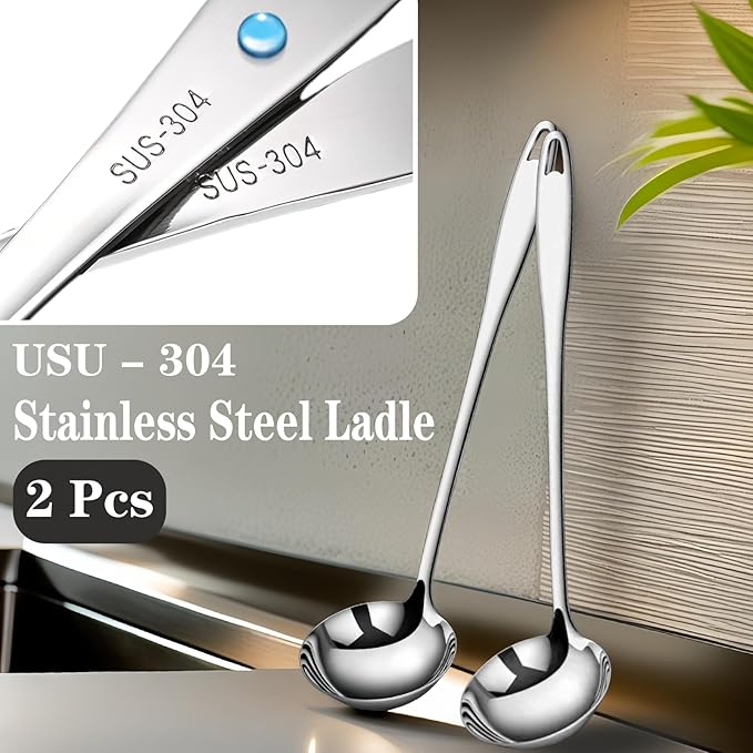 Stainless Steel Soup Ladle, Metal Ladle for Soup, Large Soup Serving Spoon for Buffet, Cooking, Party, Kitchen, Silver