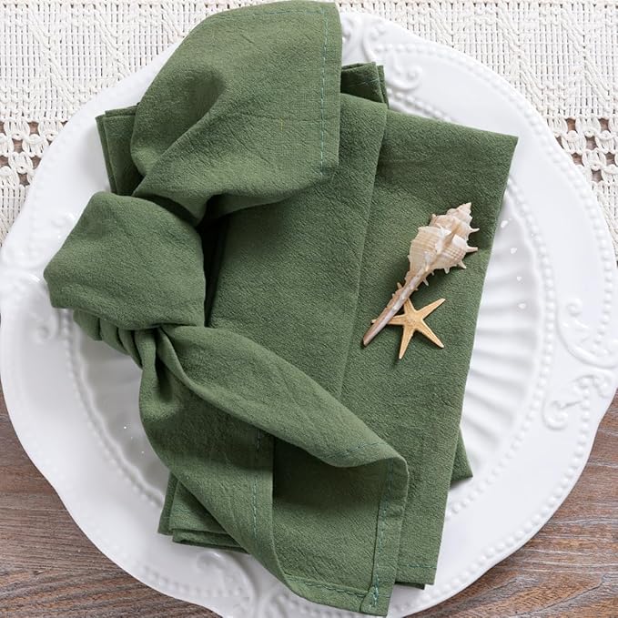 MLMC 8 Pack Olive Green Cloth Napkins Rustic Washable Cotton Linen Napkins Set of 8 17"x17" Reusable Dinner Napkins Cloth for Wedding Party Gathering Decor