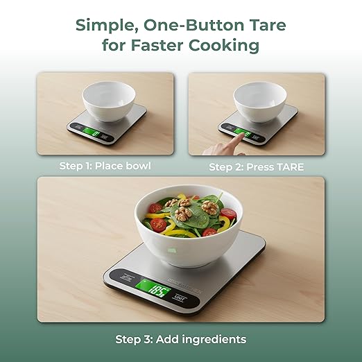 CINCY Digital Food Scale for Kitchen – 10kg/22lb Capacity, 1g Precision, Stainless Steel Kitchen Scale with Tare Function, 6 Units (g/oz/lb/ml/kg), Large LCD – Meal Prep, Baking & Cooking Scale