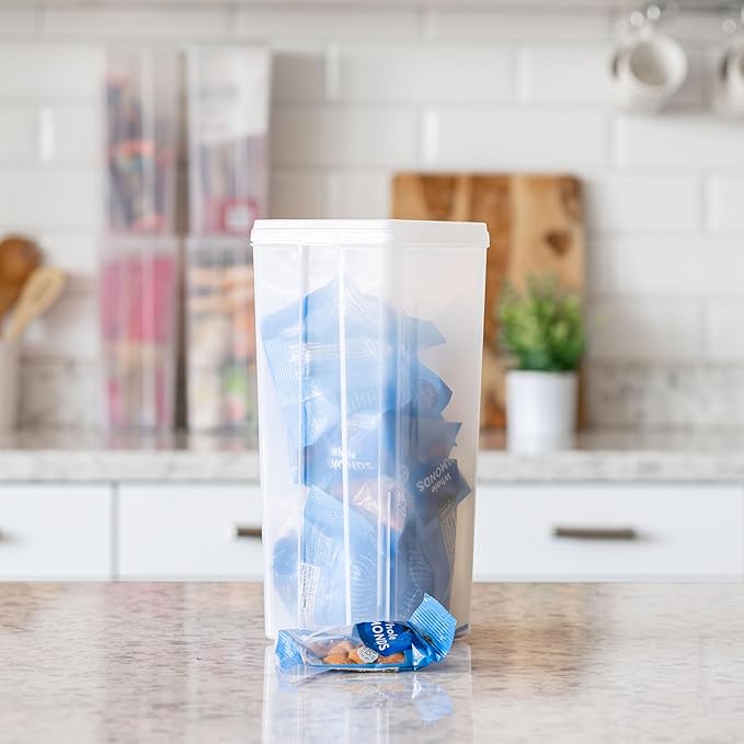 IRIS USA Vertical Plastic Flip Top Storage Containers Bins with Lids for Pantry, Home, Office, Organization, Large, Stackable Hinged Organizer with Latches, Clear, 4 Pack