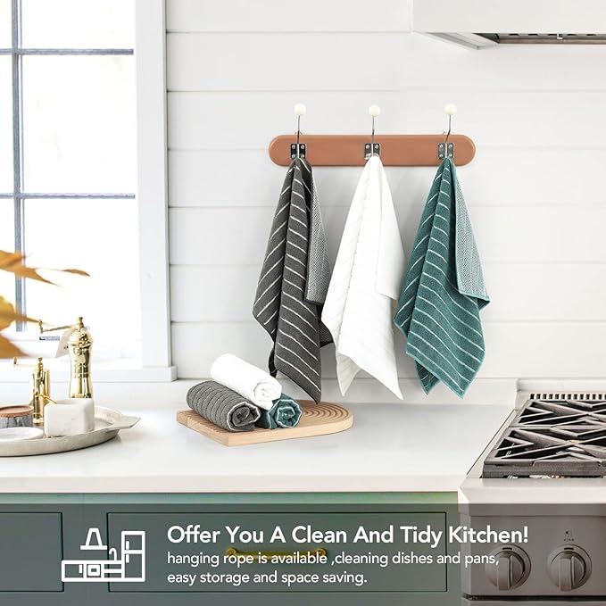 PY HOME & SPORTS Microfiber Kitchen Dish Towels 6 Pack- 17 x 25” Super Absorbent Kitchen Hand Dish Cloths with Upgraded Mesh Design, Lint Free & Quick Drying (Grey/White/Teal)