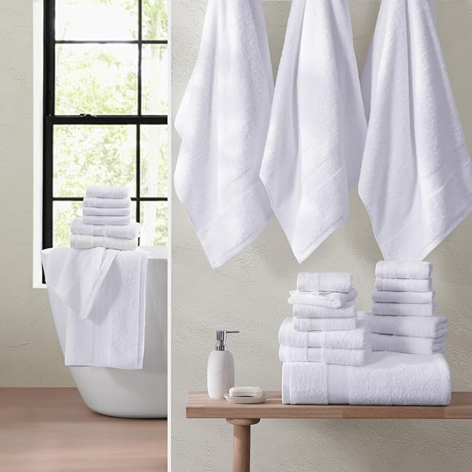 LANE LINEN 100% Cotton Bath Towel Set - 6 Pieces - Super Soft, Highly Absorbent & Quick Dry - 2 Bath, 2 Washcloths, 2 Hand Towels for Bathroom - Hotel Quality, Ideal for Spa, Gym & Travel - White