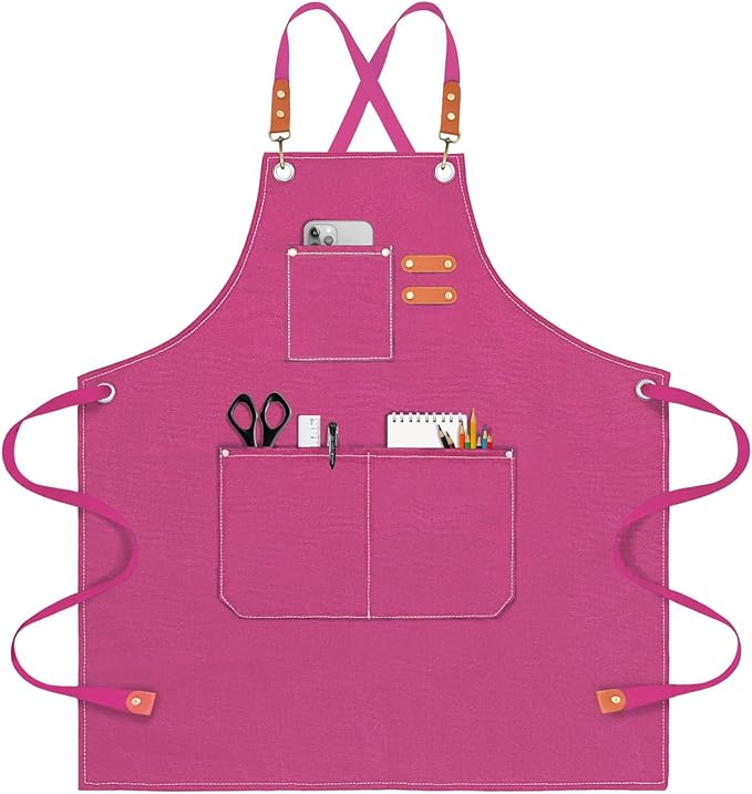 OUNLEN Chef Apron for Men Women Canvas Aprons with 3 Pockets Cross Back Resistant Work Apron for Cooking