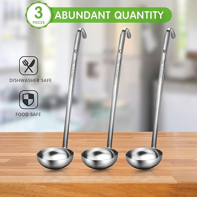 meekoo Stainless Steel Ladle Soup Handle Ladle with Pouring Rim for Kitchen Cooking Soup Sauce