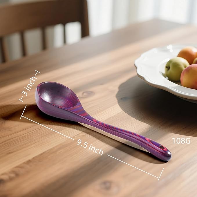 Pakkawood Deep Soup Ladles with Spout | 9.6 inch Big Soup Ladle for Cooking | Wooden Spoons for Cooking | Wood Kitchen Utensil | Byzantium