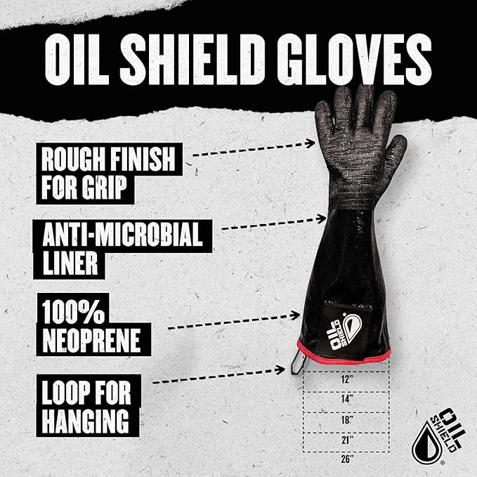 Oil Shield 18" High Heat Neoprene Glove, Fryer Filtration Glove, 450 Degree Temp Rating, Cotton Liner, Food Service Safety (Size Large)