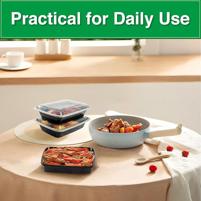 Meal Prep Containers Reusable 50 Pack-32 oz Food Storage Containers with Lids To Go Food Containers Takeout, Microwave Dishwasher Freezer Safe, Stackable, BPA Free, Plastic (Black)