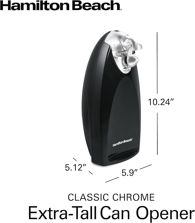 Hamilton Beach Electric Automatic Can Opener with Auto Shutoff, Knife Sharpener, Cord Storage, and SureCut Patented Technology, Extra Tall, Black