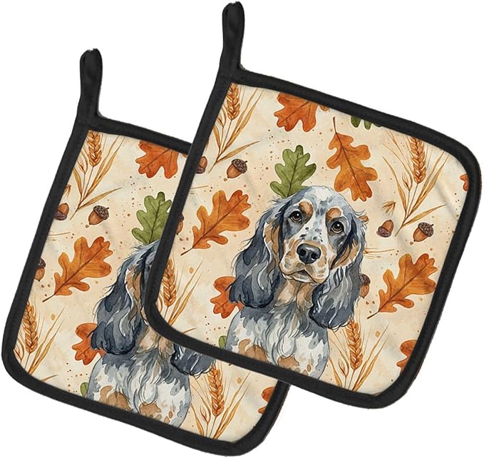 Caroline's Treasures Blue Roan & Tan English Cocker Spaniel Heirloom Fall Pair of Pot Holders Pair 7.5x7.5 Quilted Insulated Hot Pads Decorative Kitchen Gift Made in USA