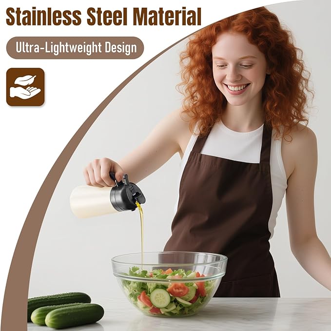 Baalaka Oil Sprayer for Cooking, Olive Oil Dispenser Bottle for Kitchen, 2 in 1 oil dispenser and oil sprayer, Stainless Steel Oil Bottles for Kitchen, Air Fryer BBQ Salad Baking (Black 16oz/470 ml)