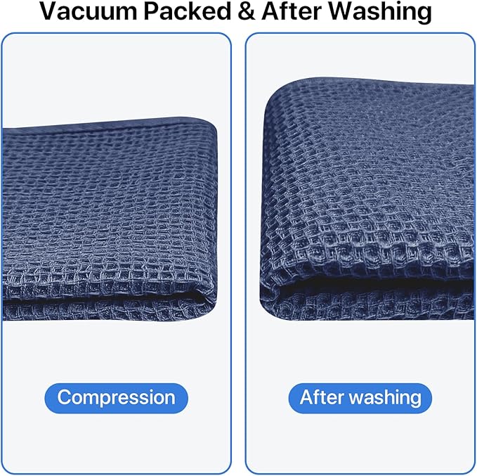 100% Cotton Waffle Weave Kitchen Towels, 6 Pack Dish Cloths for Washing Dishes, Ultra Soft Absorbent Dish Towels, Quick Drying Kitchen Rags, 12x12 Inches, Dark Blue