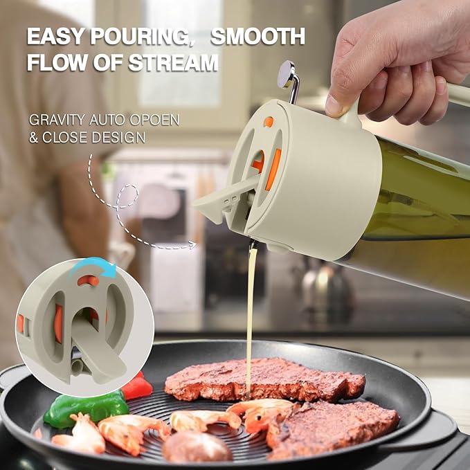 2-IN-1 500ml/17oz Light-Blocking Dark Oil Sprayer for Cooking W/ Stickers, Dark Green Glass Olive Oil Dispenser Bottle for Kitchen, Even Spray with Portion Control, Perfect for Air Fryer, BBQ-White