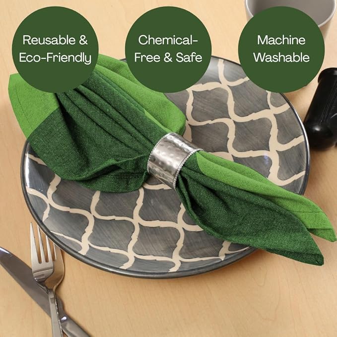 Set of 12 Cloth Dinner Napkins Cotton - Soft Durable Washable - Ideal for Farmhouse Party Wedding Christmas - Perfect Everyday Use Table Linen 18x18 inch Cloth Napkins Green