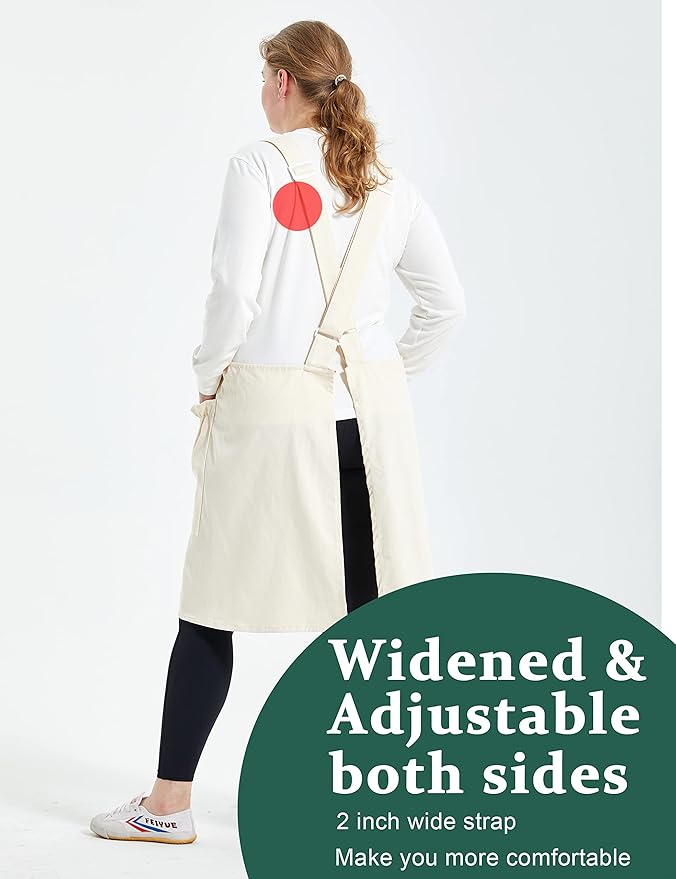 Big Plus Size Aprons for Women with Pockets Cotton Linen Baking Kitchen Cooking
