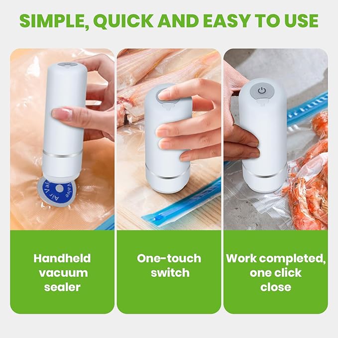 Handheld Vacuum Sealer, Premium Vacuum Sealer for Food, Compact Food Storage System, 30 Reusable Sous Vide Bags,Powerful Vacuum Food Sealer for Kitchen, Home, BBQ, Travel,Gift for Mate/Parents