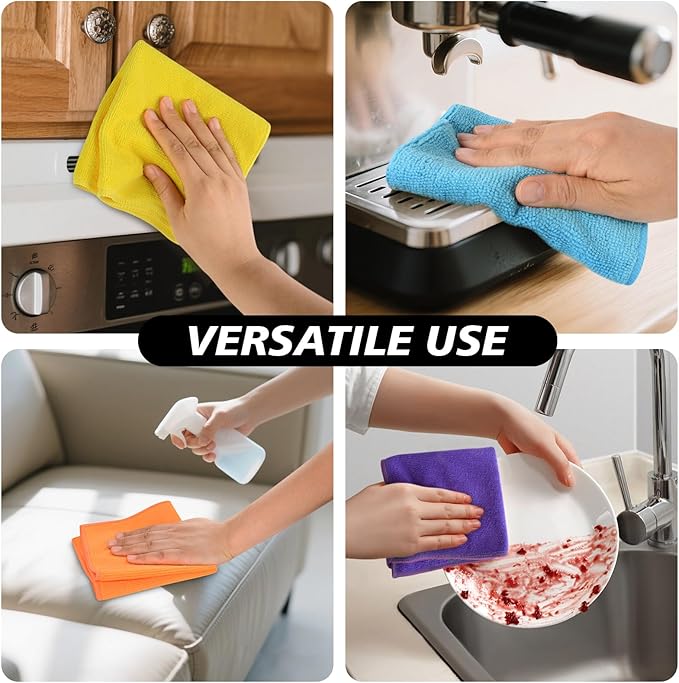 SINLAND Microfiber Rag Absorbent Cleaning Cloth Kitchen Dish Cloth Quick Dry Streak Free Dish Rags Glass Cloths 12inchx12inch 12 Pack