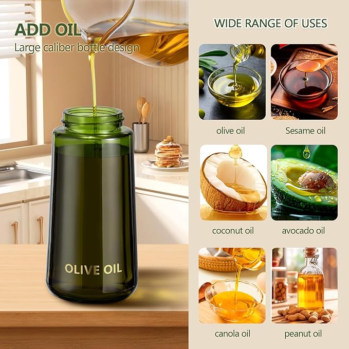 Glass Olive Oil Sprayer for Cooking, Oil Mister Continuous Cooking Spray with Portion Control for Kitchen 200ml/7oz (Green Bottle)