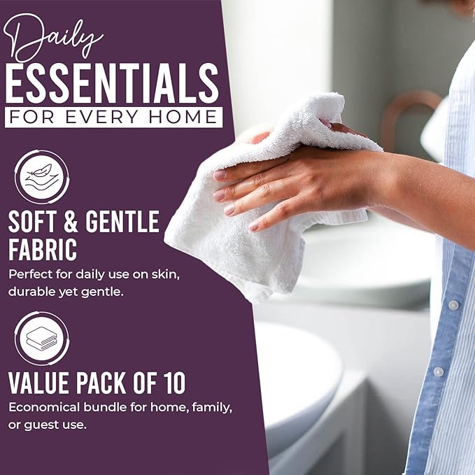 DAN RIVER 10 Pack Wash Cloths for Showering [11x11] - 100% Cotton Washcloths Premium Quality Flannel Face Cloths for Bathroom, Highly Absorbent and Soft Feel Wash Clothes, Assortment 6