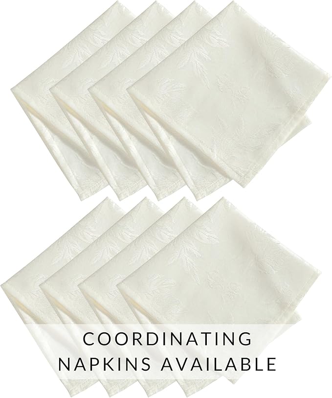 Elrene Home Fashions Elegant Woven Leaves Jacquard Damask Wrinkle Resistant Tablecloth, 60" x 120", Oblong, Ivory