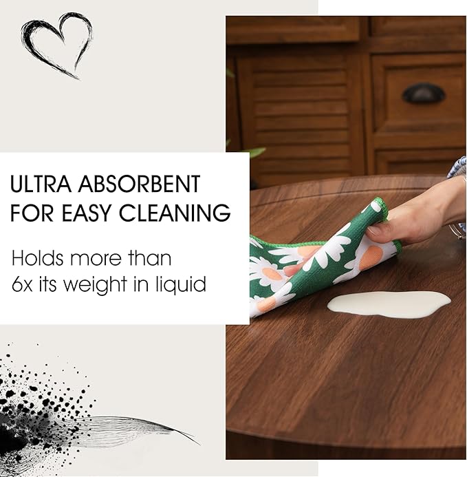 Microfiber Kitchen Towels Set of 6 Pack 11.8" X 11.8" Quick Dry Tea Dish Towel with Hanging Loop, Ultra Absorbent Reusable Cleaning Dishcloths, Sustainable Decorative Hand Towels Housewarming Gifts