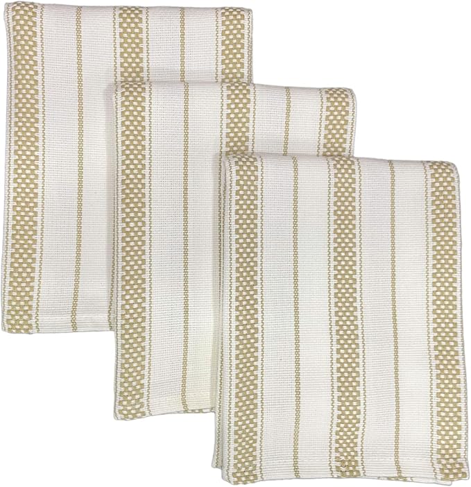 Kitchen Towels Set – Pack of 3 (20’’ x 30’’) Extra Large Premium Cotton Dish Towels for Kitchen – Chain Stripe Towels – Absorbent – 100% Cotton – with Hanging Loop – Taupe