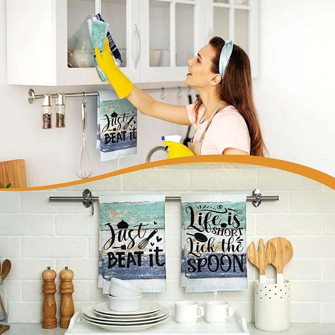 Bencailor 6 Pcs Mint Kitchen Towels Decorative Sets Dish Towels Absorbent Fast Drying Hand Tea Vintage Hanging Reusable Cleaning Dishcloths for Cooking Farmhouse Bathroom Accessory
