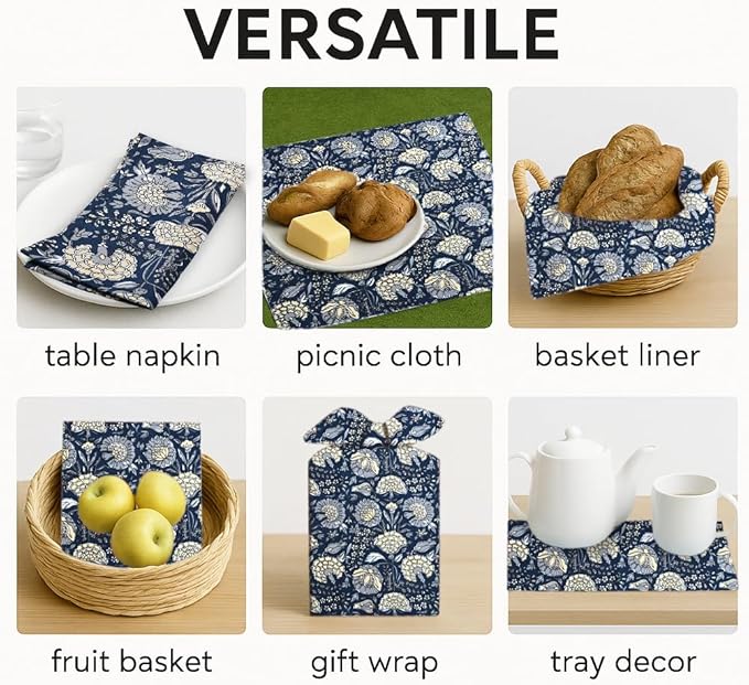 Ridhi Midnight Marigold Garden Hand Block Print 100% Cotton Napkins 18" x 18" (Set of 4) Reuseable Kitchen Napkins Cloth Decor Dinner Party Cocktail Gift for Spring, Easter, Valentine
