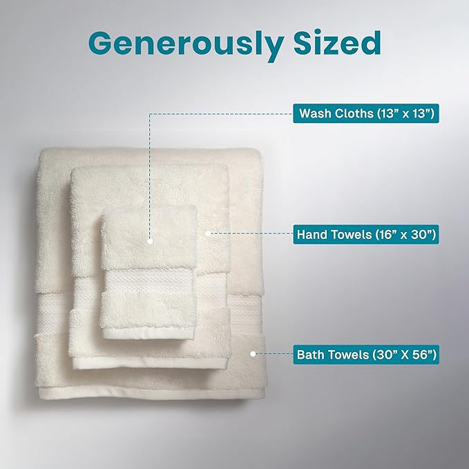 Fabdreams 100% Organic Cotton Bath Towel Set of 6 700 GSM Hotel Premium Plush Absorbent Soft Durable Skin-Friendly Spa Quality Bathroom Comfort with 2 Bath 2 Hand Towels and 2 Wash Cloths Ivory