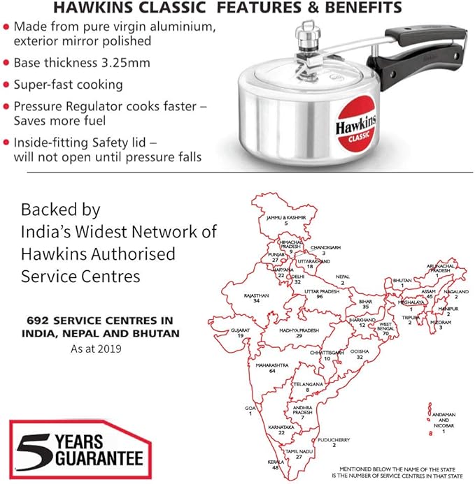 Hawkins Aluminium 1.5 Litre Classic Pressure Cooker,Best Inner Lid Cooker,Small Cooker,Silver(Cl15)