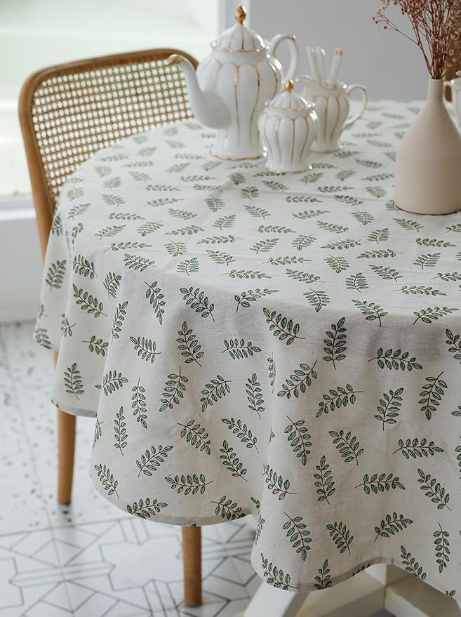 YiHomer Pastoral Round Tablecloth - 60 Inch Dia. Table Cloth - Washable Table Cover with Dust-Proof Wrinkle Resistant for Restaurant, Picnic, Bistro, Indoor and Outdoor Dining, Green Leaf