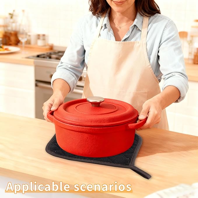 5 Pack Pot Holders for Kitchen Easy-Care Cotton Machine Washable hot Pads for Kitchen for Cooking and Baking Oven Black