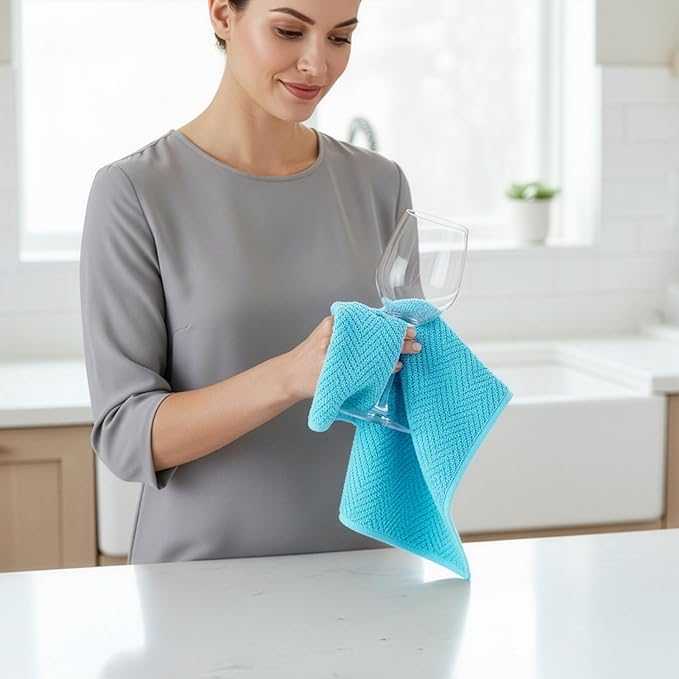 DecorRack 4 Pack 100% Cotton Kitchen Towels, 15" x 25" Absorbent Dish Towels [Premium Quality 400 GSM] Hand Towels for Kitchen, Blue (Pack of 4)