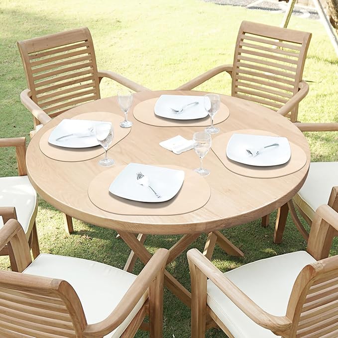 ADRIMER Placemats, Heat Resistant Oval Placemats Set of 6 Washable 12 x 17 Inch, Waterproof Table Mats, Wipeable Pu Place Mats for Kitchen, Dining Room, Beige
