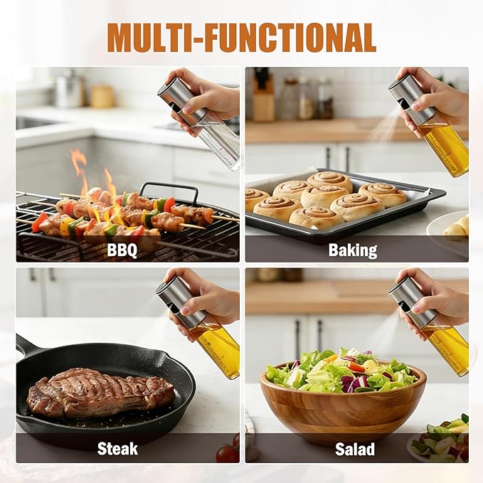 Oil Sprayer for Cooking, Upgraded 8 Pack Refillable Olive Oil Spray Bottle Mister with Brush for Air Fryer Oil Vinegar Portable Glass Kitchen Gadget for BBQ, Salad, Roasting, Grilling Local Stock