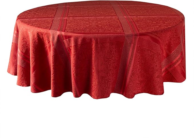 Benson Mills Ravenna Yarn Dyed Jacquard Heavyweight Fabric Table Cloth, Everyday, Parties, Weddings, Holiday, Winter and Christmas Tablecloth (70" Round, Red)