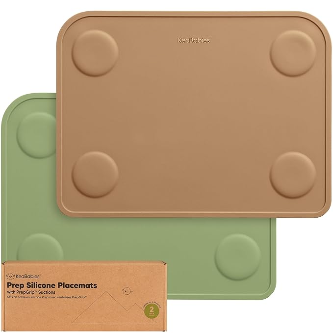 KeaBabies 2pk Silicone Placemats for Toddlers, Kids - 12x9 Non Slip Suction Baby Silicone Placemat for Restaurants, Dining Table,Travel, Easy to Clean, Food Grade/BPA-Free,Small Baby Table Mat(Desert)