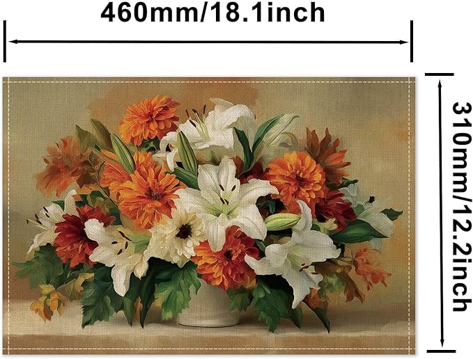 HOMETITUTE Placemats Set of 4 12x18 inch Floral Bouquet Pattern Spring Table Mats for Dining Table Linen Placemats Farmhouse Decorations Kitchen Decor for Outdoor Home Party Kitchen Seasonal Dining