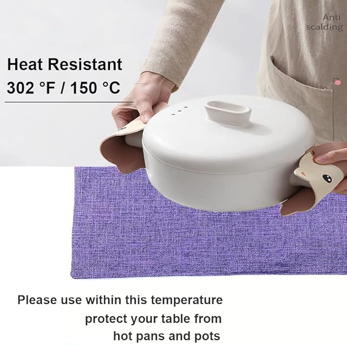Weabetfu Cloth Placemats Set of 8 Heat Resistant Dining Table Placemmats Cotton Linen Machine Washable Kitchen Table Mats Wrinkle Free Thick Fabric Place Mat,Easy to Clean,13"x19" Purple