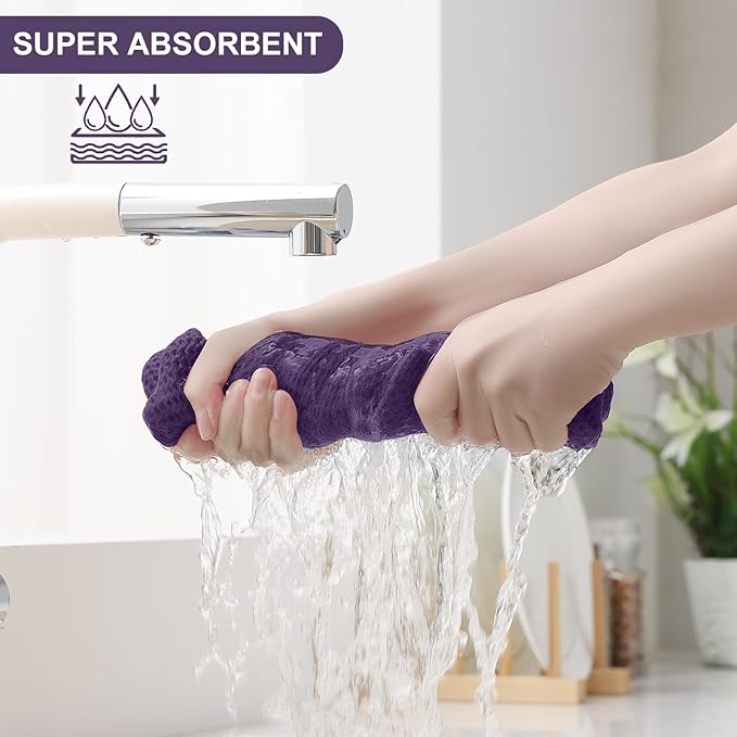 Homaxy 100% Cotton Kitchen Towels and Dishcloths Set, 12 x 12 Inches and 13 x 28 Inches, Set of 8 Bulk Kitchen Towels Set, Ultra Soft Absorbent Dish Cloths for Washing Dishes, Eggplant