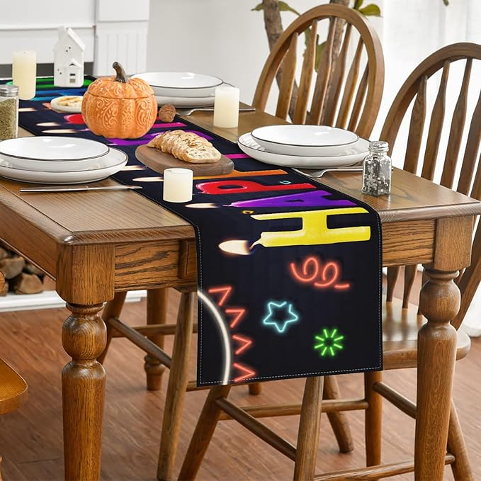 Happy Birthday Table Runner 13x72 Inch Birthday Candle Farmhouse Polyester Linen Table Decoration for Kitchen Dinning, Indoor Outdoor Home Dinner Party (Multi)