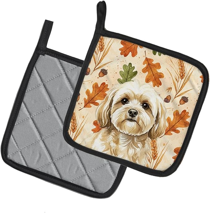 Caroline's Treasures Cream Lhasa Apso Heirloom Fall Pair of Pot Holders Pair 7.5x7.5 Quilted Insulated Hot Pads Decorative Kitchen Gift Made in USA