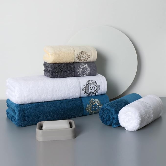 Luxury Bathroom Super Soft and Highly Absorbent Premium 100% Cotton Bath Towel Set for Gifts (White-J)