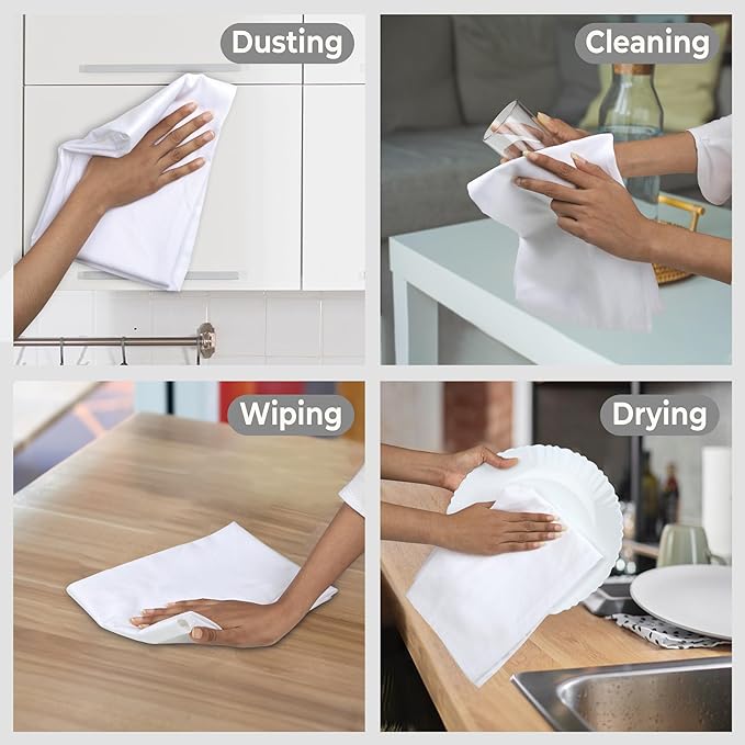 Urban Villa Flour Sack White Kitchen Towels 100% Cotton Highly Absorbent Dish Towels for Bread Proofing Baking Drying Dinnerware Glass Embroidery DIY Projects Zero Lint 27x27 Inches (4 Pack)