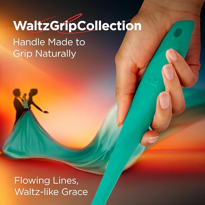 Kitchen Mama WaltzGrip Platinum Silicone Pancake Spatula Turner: Heat Resistant Flexible, Stainless Steel Core, Nonstick, Dishwasher Safe, Flipper – Ideal Kitchen Cookware for Eggs, Fish, Meat (Teal)